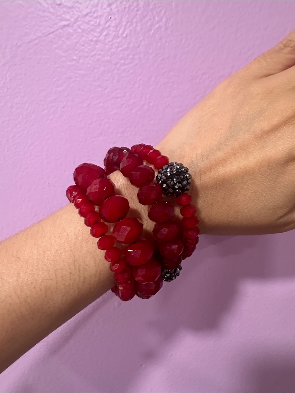 Red Beaded Stretch Bracelet Stack